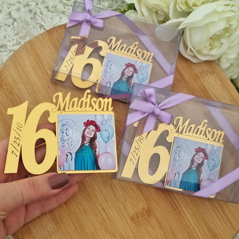 Custom Sweet 16 Photo Magnet Favors, Quinceañera Gifts, Personalized Birthday Favor image 3