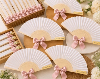 Personalized Bamboo Hand Fan Wedding Favor, Custom Engraved Guest Keepsake