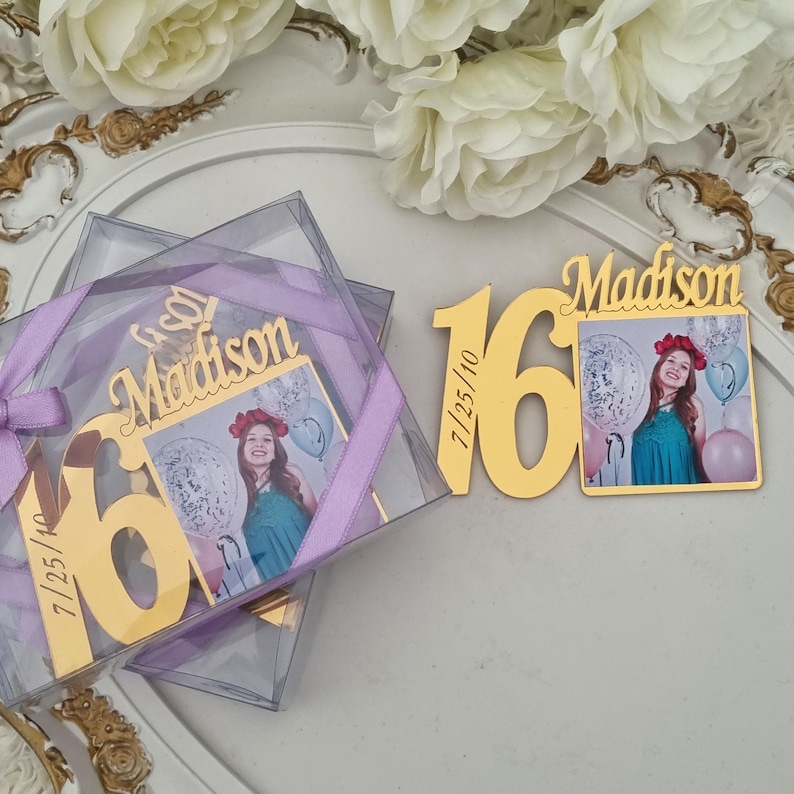Custom Sweet 16 Photo Magnet Favors, Quinceañera Gifts, Personalized Birthday Favor image 4