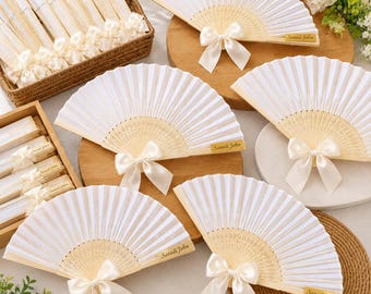 Personalized Bamboo Hand Fan, Custom Engraved Wedding Favor, Bridal Shower Guest Gift