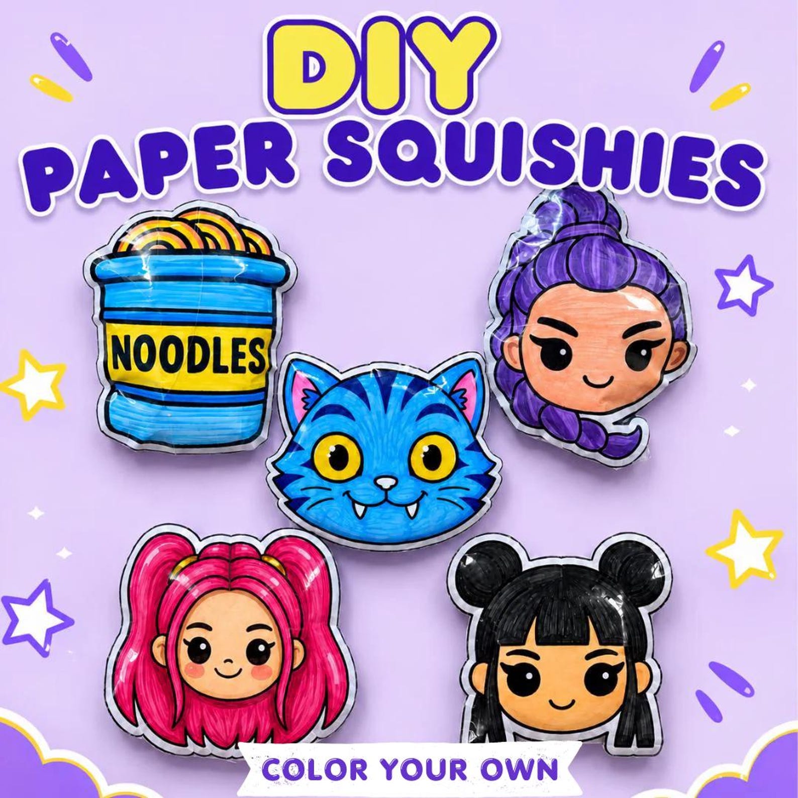 DIY K-Pop Paper Squishies · five coloring designs