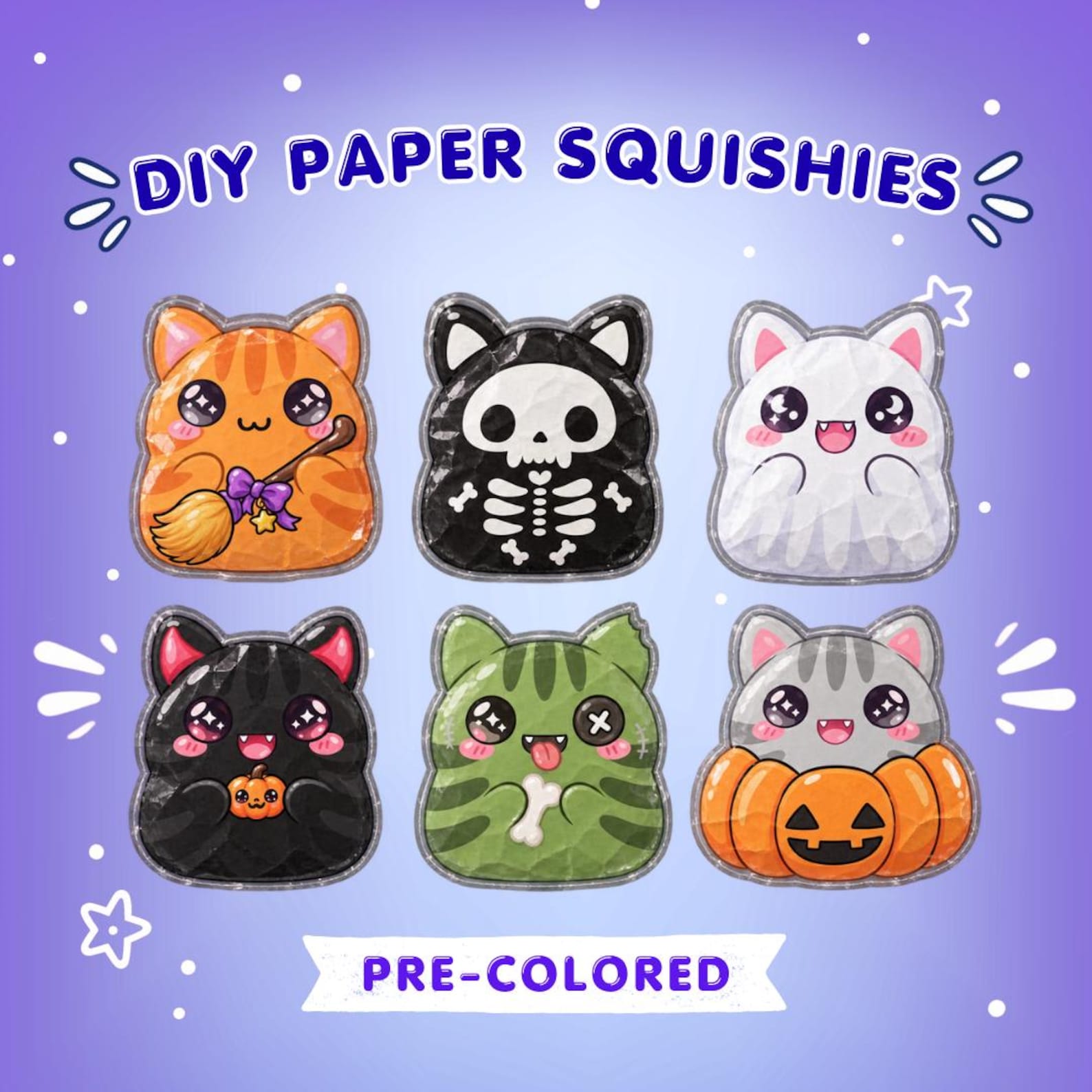 Halloween Cat Squishy Craft • 6 DIY Paper Squishies for Kids • Printable Halloween Activity