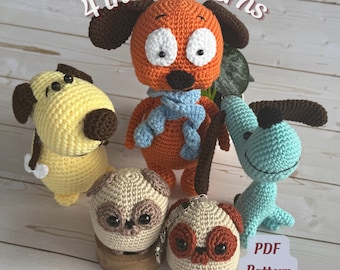 Paquete 4 en 1 Cachorros • Patrones de crochet para perros amigurumi en PDF • Tutorial de crochet para cachorros