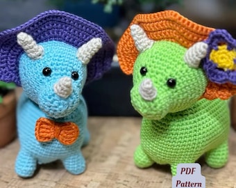 Triceratops Amigurumi PDF, Plush Dinosaur Crochet Pattern, Dino Toy Tutorial, Beginner Friendly