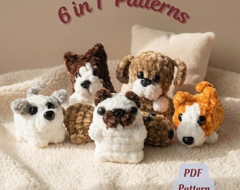 Puppy Crochet Pattern Bundle PDF | 6 Amigurumi Dog Patterns | Plush Chenille Puppies | Beginner Friendly