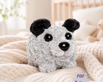 PDF de perro amigurumi, patrón de ganchillo de chenilla para cachorro Teddy Bean, tutorial de juguete de peluche, ideal para principiantes.