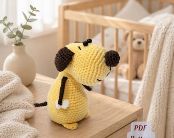 Hund Amigurumi PDF Pattern, Sitzendes Plüschtier Welpe mit Knochen