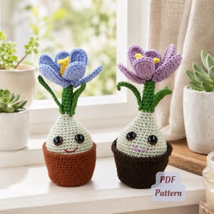 Padrão de decoração de vaso de bulbo de crocus em crochê (PDF)