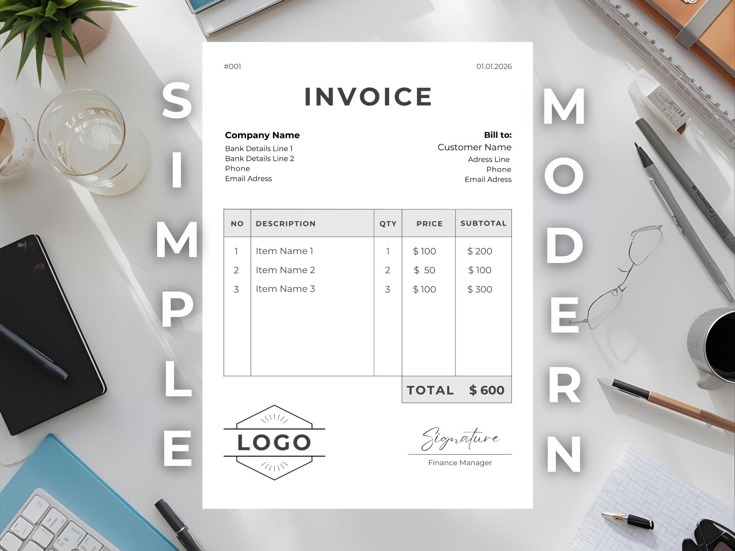 Minimalist Invoice Template | Modern Simple Invoice for Small Business ...