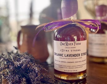 Jarabe de lavanda orgánico de 283 g (10 oz) - Jarabe floral para cócteles y café, elaborado artesanalmente en pequeñas cantidades en una granja de Vermont.