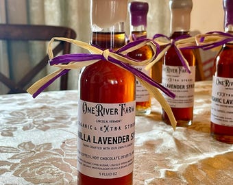 Jarabe orgánico de vainilla y lavanda – Base para bebidas de café y cócteles florales elaborada en granja, 142 g (5 oz)
