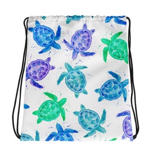 Sea Turtle Drawstring Bag, Sea Turtle Print Bag, Sea Turtle Bag