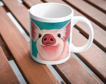 Pig Coffee Mug Farm Animal Art Pig Lover Gift Idea for Cowgirl Birthday Farmhouse Kitchen Western Kitchen Decor Gift