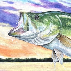Bass Painting, Largemouth Bass Canvas Print, Fish Art, Fish Print, Gift for Dad, Bass Prints, Fisherman Gift