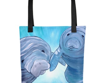 Manatee Tote Bag, Cute Florida  Manatee Tote Bag, Manatee Gifts, Manatee Birthday Gift, Manatee Gifts for Her, Tropical Beach Bags