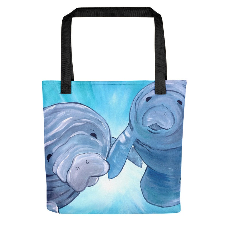 Manatee Tote Bag, Cute Florida Manatee Tote Bag, Manatee Gifts, Manatee Birthday Gift, Manatee Gifts for Her, Tropical Beach Bags image 1