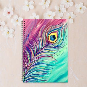 Peacock Feather Spiral Notebook Ruled Line Journal Birthday Gift For Her