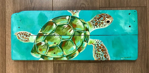Sea Turtle Painting Turtle Painting on Wood Sea Turtle Art | Etsy