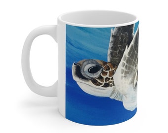 Sea Turtle Coffee Mug Sea Life Art Ocean Lover Gift Sea Turtle Lover Marine Art Beach House Gift for Mom Sea Turtle Coastal Decor Gift Idea