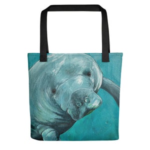 Manatee Tote Bag, Cute Florida Manatee Tote Bag, Manatee Gifts, Manatee Birthday Gift, Manatee Gifts for Her, Tropical Beach Bags, Manatees