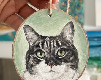 Pet Portrait, Dog Portrait, Hand Painted Wood Slice Pet Portrait, Rainbow Pets, Wood Slice Ornament, Pet Loss Gift, Small Pet Painting,