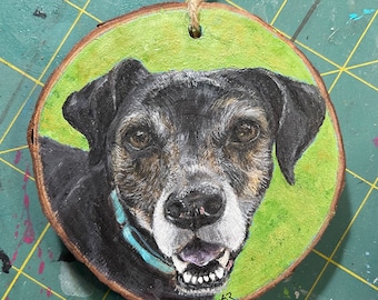 Dog Portrait Hand Painted Wood Slice Pet Portrait Rainbow Pets Wood Slice Ornament Pet Loss Gift Small Pet Painting