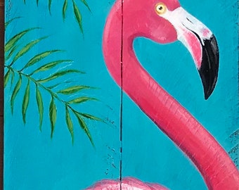 Flamingo Painting, Pink Flamingo, Hand Painted Flamingo on Wood, Flamingos, Tropical Bird Art, Florida Birds, Made to Order, Coastal Art