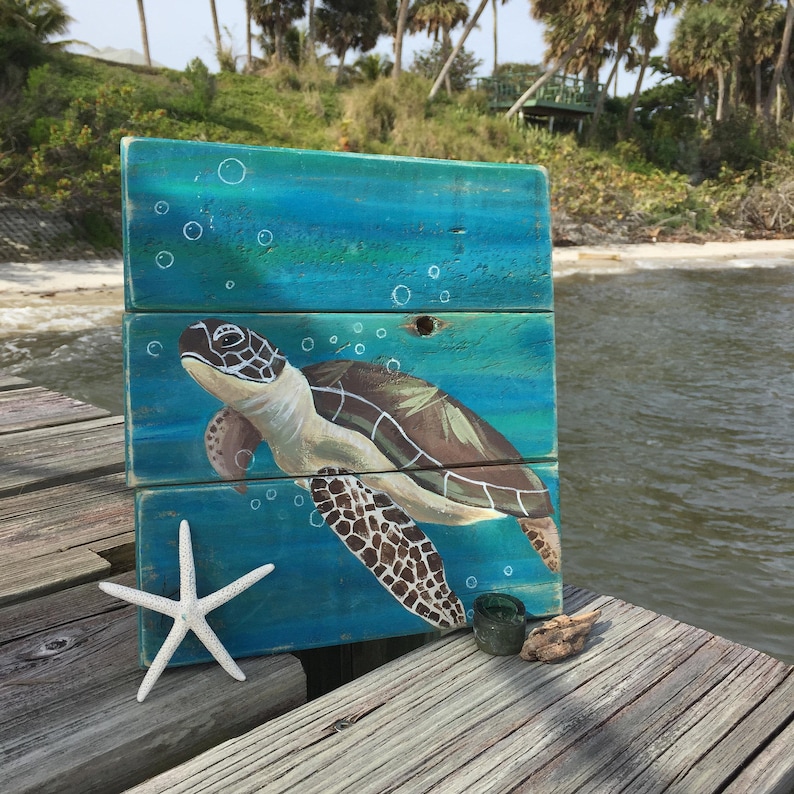 Sea Turtle Painting on Wood Turtle Painting Sea Turtle Art Etsy