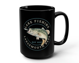 Tasse de pêche à l’achigan à grande bouche, tasse de pêche à l’achigan à grande bouche, cadeau de fête des pères de pêche, cadeau de pêcheur d’achigan, tasse de pêche pour papa, tasse noire