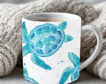 Blue Sea Turtle Coffee Mug Ocean Art Sea Turtle Mug For Her Vibrant Sea for Ocean Gift for Daughter Beach House Decor Coastal Kitchen