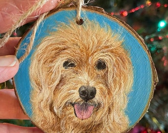 Pet Portrait Dog Portrait Hand Painted Wood Slice Pet Portrait Rainbow Pets Wood Slice Ornament Pet Loss Gift, Small Pet Painting,