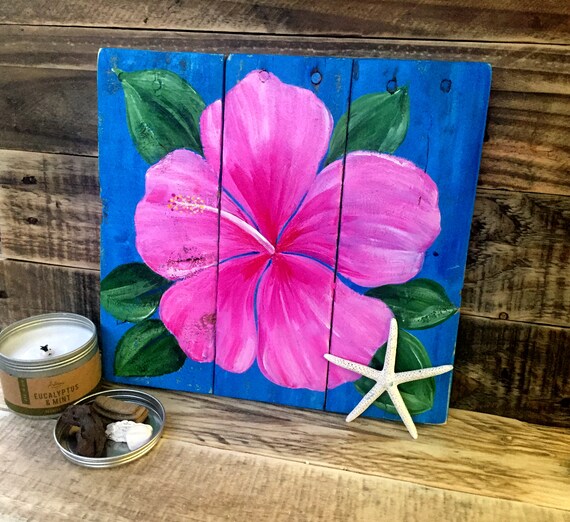 Hibiscus Pallet Art Pallet Art Reclaimed Wood Art Hibiscus Etsy