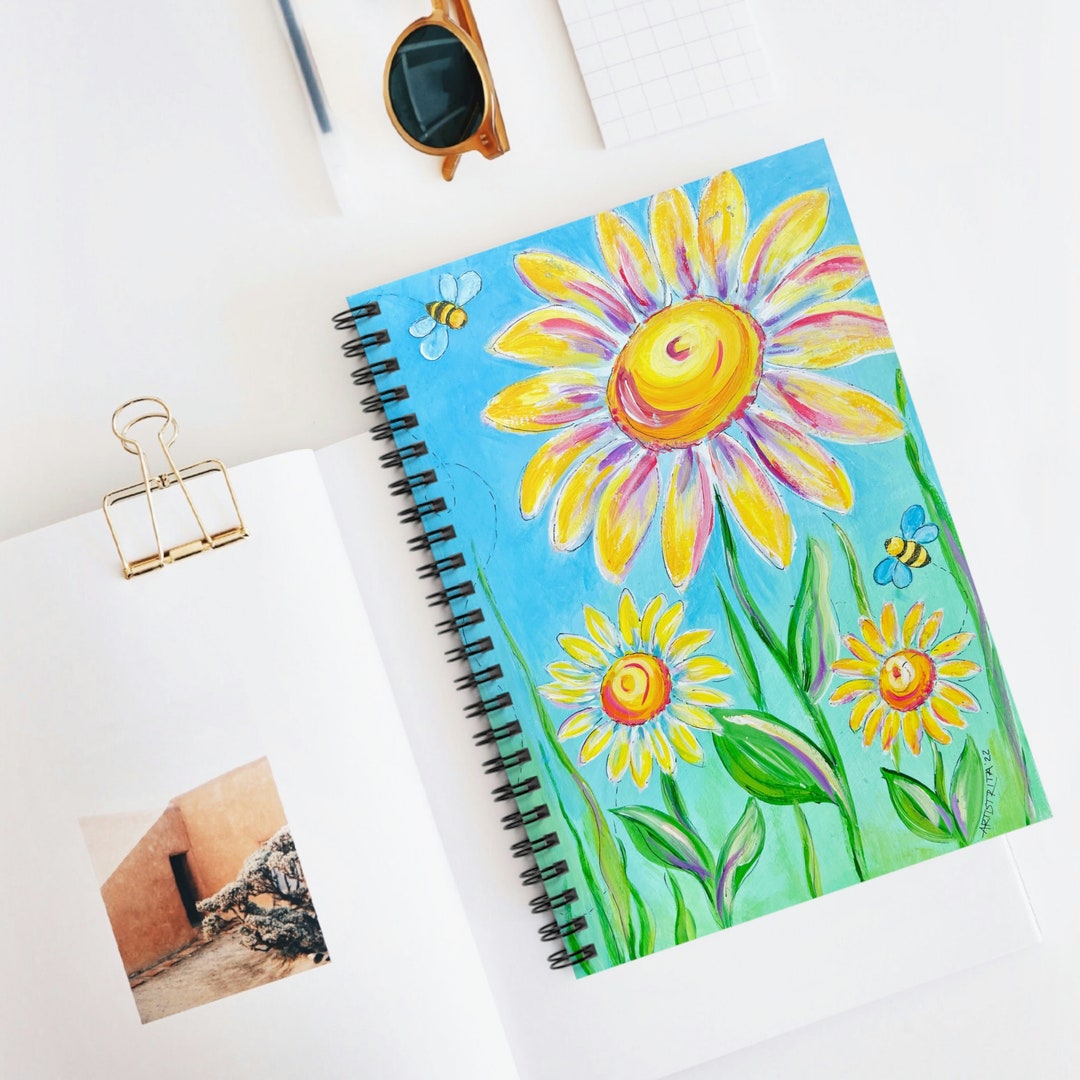 Sunflowers and Bees Spiral Notebook - Etsy
