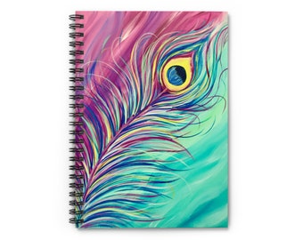 Cahier à spirales ligné plumes, art fonctionnel, journal créatif, carnet de notes plumes, carnet de notes avec plumes, oeuvre d'art