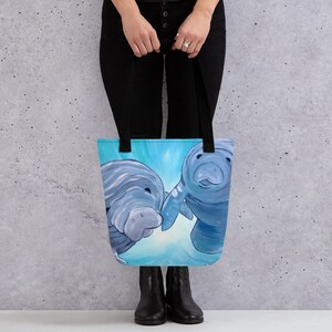 Manatee Tote Bag, Cute Florida Manatee Tote Bag, Manatee Gifts, Manatee Birthday Gift, Manatee Gifts for Her, Tropical Beach Bags image 2