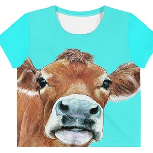 Cute Cow T-Shirt, Jersey Cow Cropped Shirt, Brown Cow Tee, Cow Lover Gift, Christmas Gift Idea, Vegan Cow T-Shirt