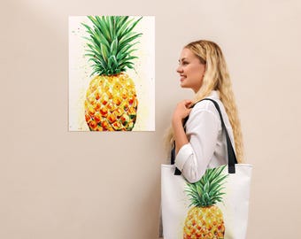 Pineapple Art Tote Bag Tropical Beach Carryall