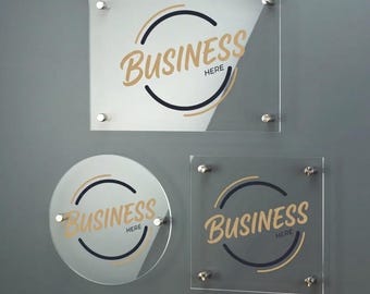 Placa comercial acrílica personalizada con número de casa, logotipo impreso y dirección, resistente a la intemperie.
