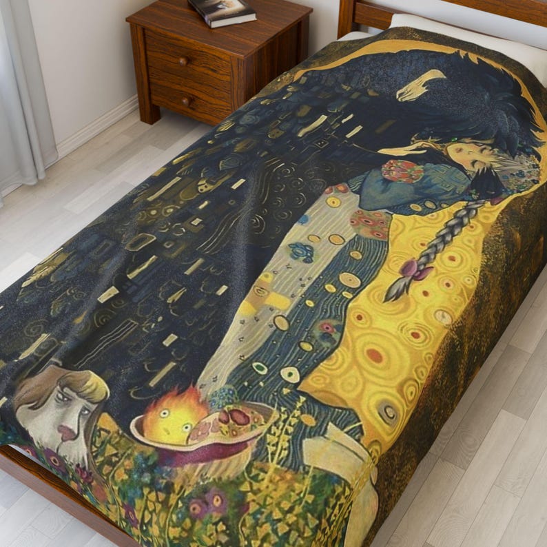 Das wandelnde Schloss Der Kuss Velveteen Plüsch-Decke | Studio Ghibli inspiriertes gemütliches Geschenk 60" x 80"