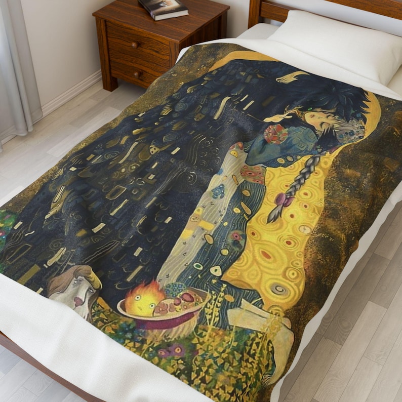 Das wandelnde Schloss Der Kuss Velveteen Plüsch-Decke | Studio Ghibli inspiriertes gemütliches Geschenk 50" x 60"