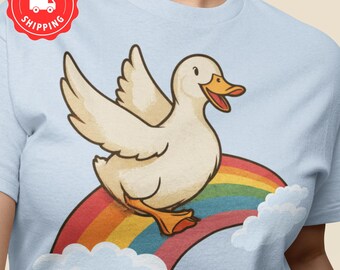 Duck Rainbow T-Shirt | Cartoon Cloud Tee