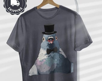 Unisex Top Hat Pigeon T-Shirt | Illustrated Dapper Bird Tee