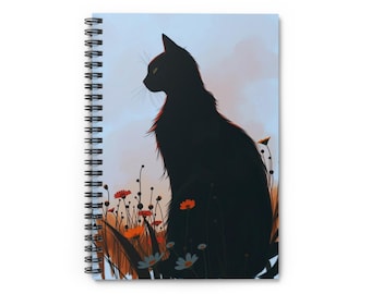 Cat Art Spiral Notebook, Lined Journal, Feline Illustration