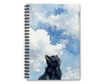 Aquarelle de chat noir Cahier à spirale | Journal ligné