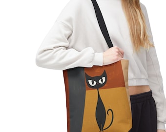 Bolsa de mano con ilustración de gato negro / Regalo para amantes de los gatos