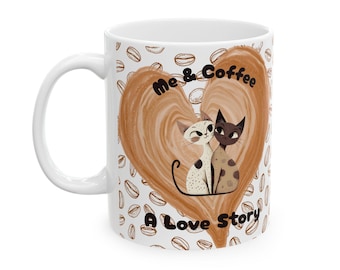 Cat Coffee Love Mug | Quirky Feline Art Ceramic Cup