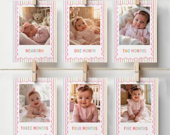 Pancarta fotográfica "Diversión al cumplir un año" de 12 meses / Pancarta para el primer cumpleaños / Pancarta fotográfica mensual del primer año del bebé / Decoración de fiesta editable / f81o