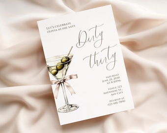 Dirty Thirty Birthday Invitation Canva, Editable Birthday Invite, Cocktail Martini Adult Party, Instant Download