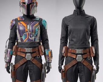 Traje de vuelo de Sabine Wren, el mandaloriano, con cinturón de cuero - Disfraz de rebelde de Star Wars - Traje de vuelo gris para mujer para Comic Con y Halloween