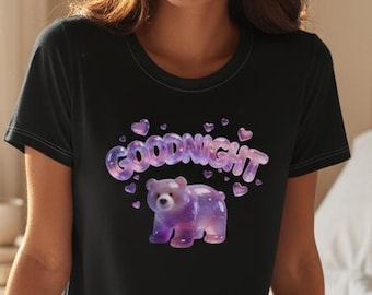 Vestido tipo camiseta con diseño de oso de buenas noches para San Valentín / Lindo oso morado / Vestido para dormir para ella